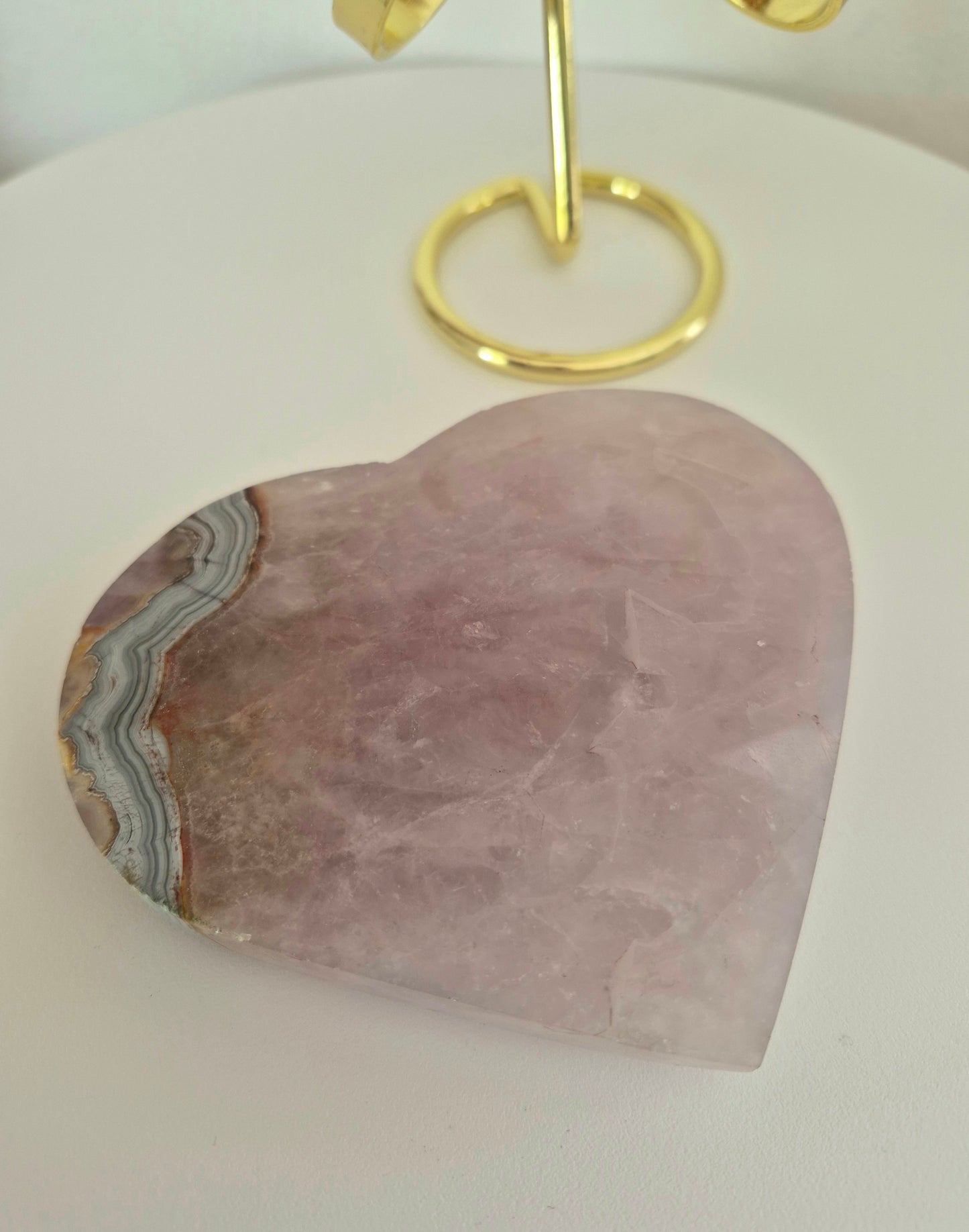 Cœur en Améthyste et Agate dentelle mexicaine n°133