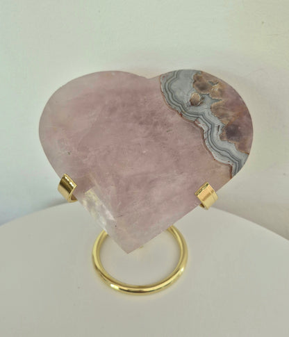 Cœur en Améthyste et Agate dentelle mexicaine n°133