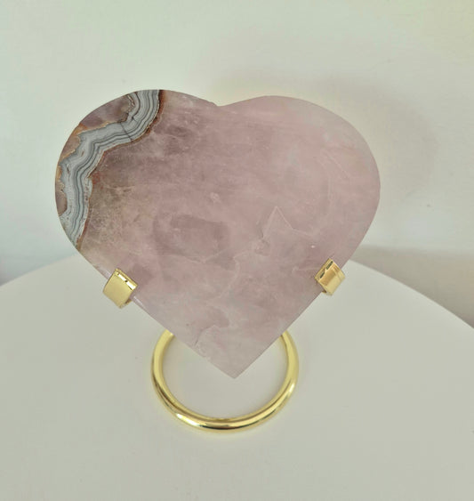 Cœur en Améthyste et Agate dentelle mexicaine n°133