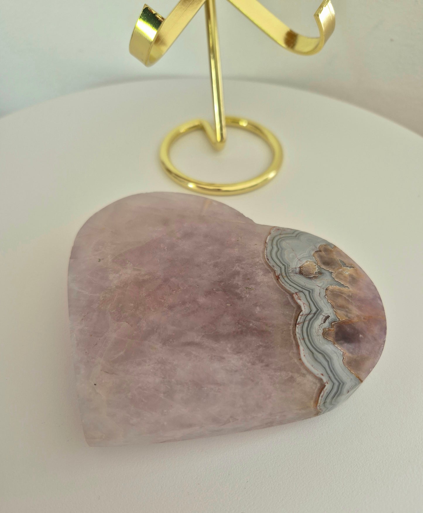 Cœur en Améthyste et Agate dentelle mexicaine n°133