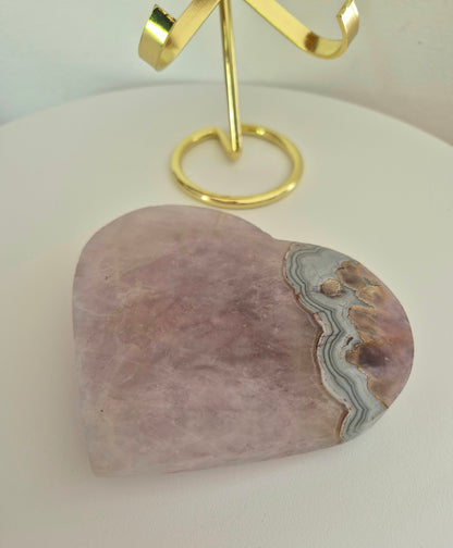Cœur en Améthyste et Agate dentelle mexicaine n°133
