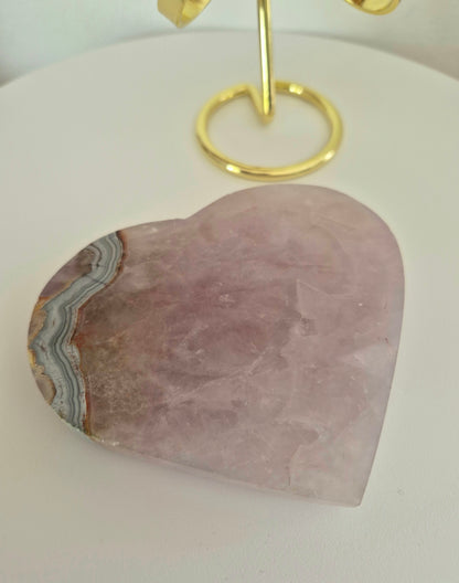 Cœur en Améthyste et Agate dentelle mexicaine n°133