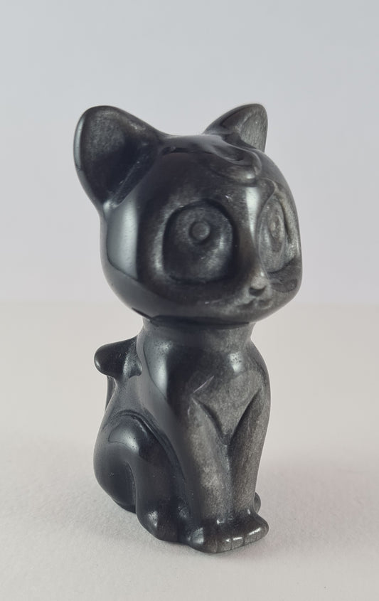 Figurine Chat Obsidienne argentée n°21
